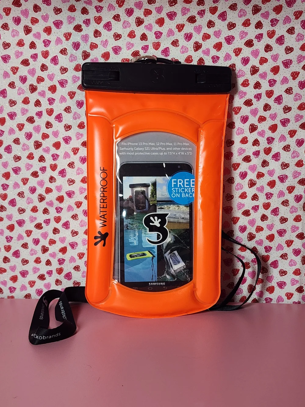 Waterproof Orange Universal Cell Phone Pouch - Black Clip